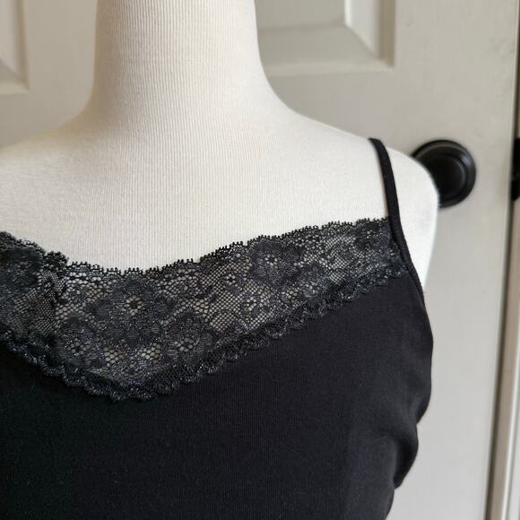 Express Y2K Black Lace Trim Tank Top Camisole Sz M Stretch Whimsigoth Bella Swan - Picture 3 of 8